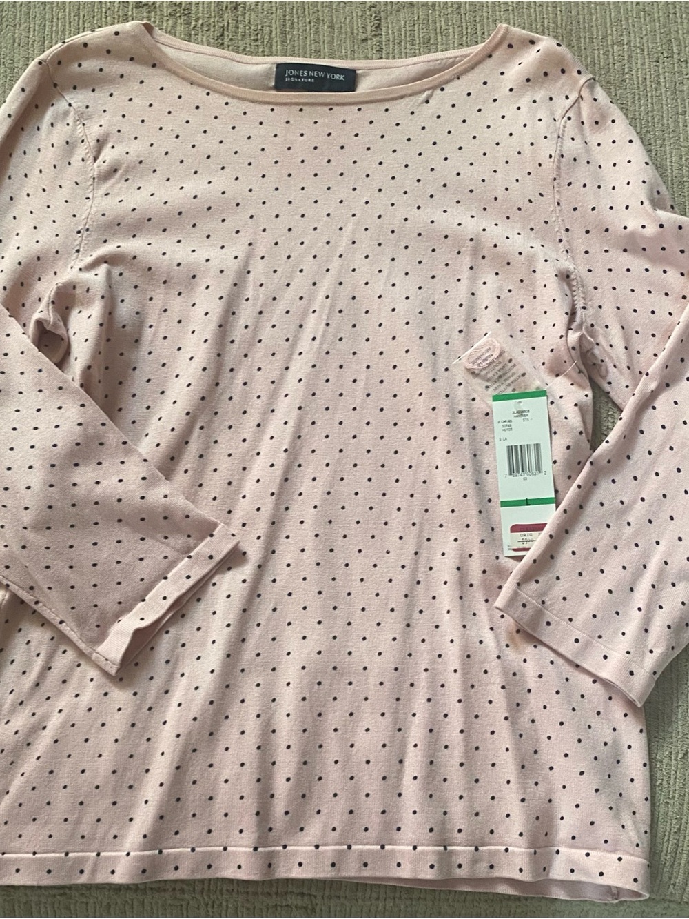Jones New York Wms Blush Pink Polka Dot Long Sleeve (silk & nylon) Sz L NEW